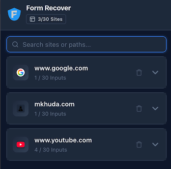 Form Recover Vault Search