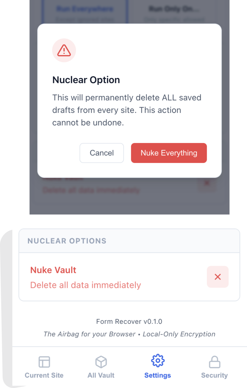 Settings Danger Zone